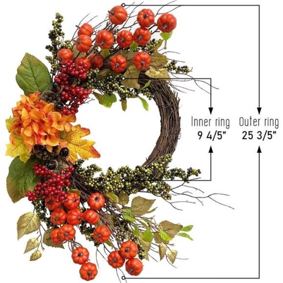 Fall Decor Fall Wreaths for Front Door 20 Inch Mini Pumpkins Berries Wreath - Picture 2 of 6